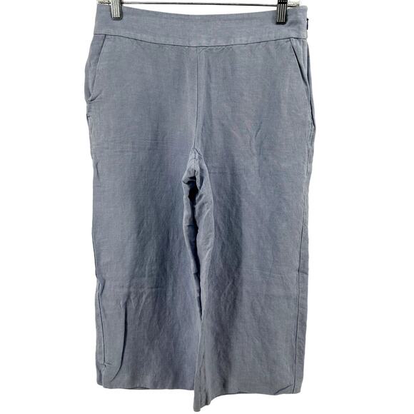 Ann Taylor LOFT Linen Culotte Wide Leg Crop Pants Side Zip Slash Pockets Blue 2 - Picture 1 of 6